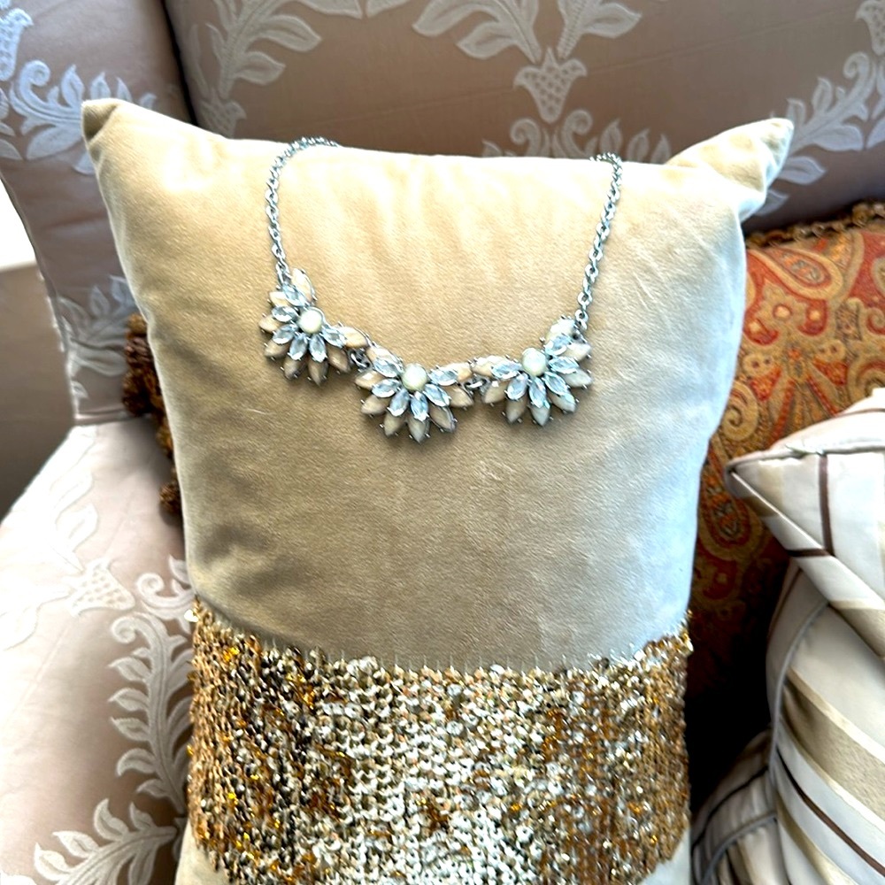 Statement Necklace Clear Rhinestone With Cream Co… - image 5